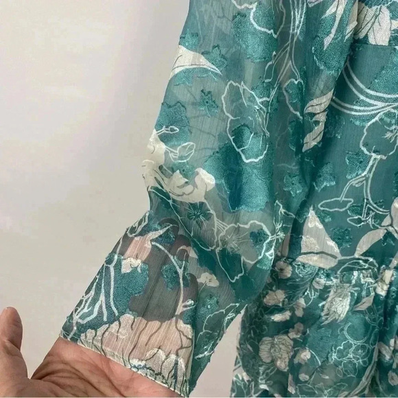 Marchesa Notte Long Sleeved V-neck Tiered Chiffon
Mini Dress in Sage - Picture 5 of 16